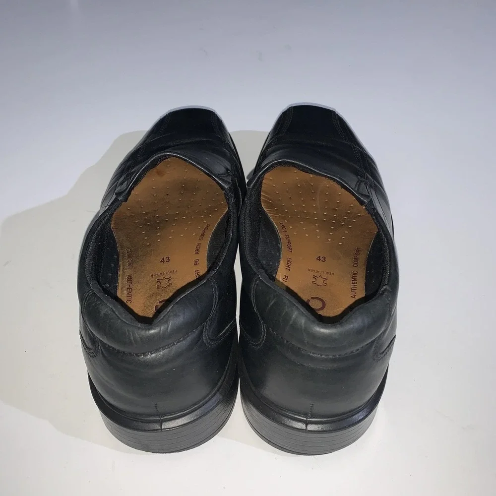 ECCO Shoes Mens Size 9.5 Black Leather Slip On Loafers Square Toe Dress EU 43